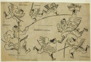 Tengu-kongen trener elevene sine av Hishikawa Moronobu