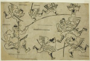 Tengu-kongen trener sine elever, ca. 1690 av Hishikawa Moronobu