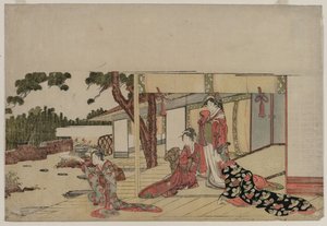 Kvinner på en veranda, ca. 1800. av Hishikawa Sori III