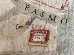 Lazzaretto Nuovo på et kart fra 1600-tallet. av Historical Document.