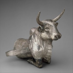 Fartøy som ender i forparten av en okse, ca. 1300 f.Kr. (sølv) av Hittite