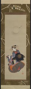 Beauty of the Yoshiwara med Apprentice in Moonlight, 1800-tallet.
