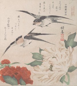 Spring Rain Collection Harusame shu, vol. 3: Svaler og peoner, ca. 1820., ca. 1820.