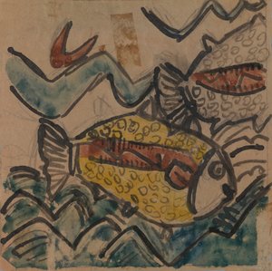 Fiskedesign for en keramisk plate, ca. 1930-1939. av Holcha Krake