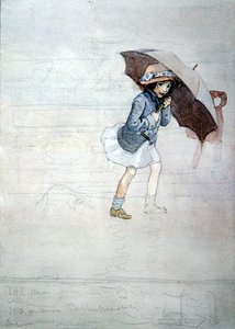 The Rain (akvarell med kroppsfarge og blyant på papir)