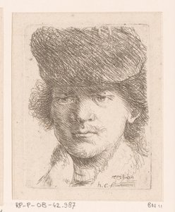Portrett av Rembrandt med høy hatt av Honoré Coussin