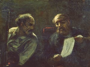 En diskusjon i studioet, 1852-55 av Honoré Daumier