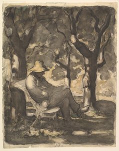 En mann som leser i en hage recto, Foreløpig skisse for en mann som leser i en hage v..., ca. 1865. av Honoré Daumier