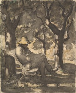 En mann som leser i en hage recto..., ca. 1865. av Honoré Daumier