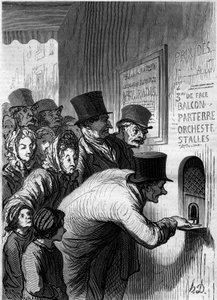 Et teatervindu. Tegneserie av Honore Daumier (1808-1879). Gravering i "" Le Monde Illustré"" nr. 269 av 7. juni 1862. av Honoré Daumier