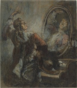 Skuespiller poserer foran et speil av Honoré Daumier