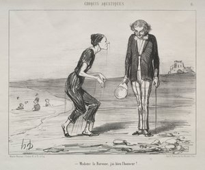 Aquatic Sketches, plate 8: Madame la Baronne, det er min ære... av Honoré Daumier