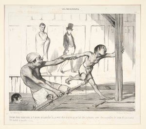 Så kommer Marsoin; har vi sett den puddelen der, den vil bli sjømann, den lager båter av valnøttskall, og den er redd for bad for fire øre, av Honoré Daumier