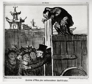 Ankom Beijing av amerikanske ambassadører. I serien In China, illustrasjon av Honore Daumier (1808-1879), publisert i "" Charivari"", datert 13. oktober av Honoré Daumier