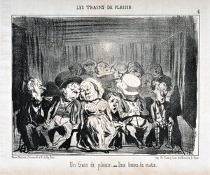 Kunstverk av Honore Daumier (1808-1879) Charivari er fra 1852: Serie LES TRAINS DE PLAISIR -Et lysttog. – Klokken to om morgenen. KUNSTMUSEUM - PALACE LONGCHAMP, MARSEILLE av Honoré Daumier