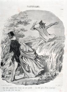 Kunstverk av Honore Daumier (1808-1879). Charivari dateres tilbake til 1845: Serie PASTORALES "" Hvor gode vi er å ha en slik frykt... "Jeg trodde han var mannen min!" KUNSTMUSEUM - PALACE LONGCHAMP, MARSEILLE av Honoré Daumier
