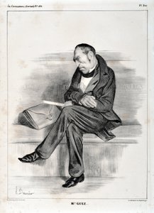 Kunstverk av Honore Daumier (1808-1879). Charivari stammer fra 1833: Serie Celebrites de la caricature "" M. Guiz..."" KUNSTMUSEUM - PALACE LONGCHAMP, MARSEILLE av Honoré Daumier