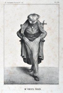 Kunstverk av Honore Daumier (1808-1879). Charivari stammer fra 1833: Serie Celebrites de la Caricature "" M. Vieux-Niais"" KUNSTMUSEUM - PALAIS LONGCHAMP, MARSEILLE av Honoré Daumier