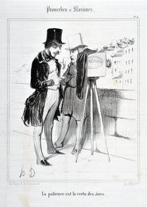 Kunstverk av Honore Daumier (1808-1879). Charivari stammer fra 1840: Serie PROVERBES ET MAXIMES "Tålmodighet er eslers dyd"" KUNSTMUSEET - PALAIS LONGCHAMP, MARSEILLE av Honoré Daumier