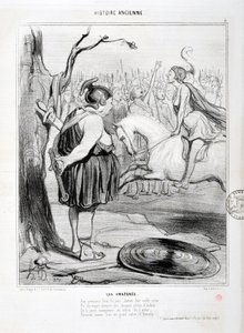 Kunstverk av Honore Daumier (1808-1879) Charivari stammer fra 1842: Serie HISTORIE ANCIE Les Amazones. "" Ved dagens første brann, før deres adelige dronning, ble de sett å temme hester fulle av iver. Og den unge vinneren midt på arenaen av Honoré Daumier