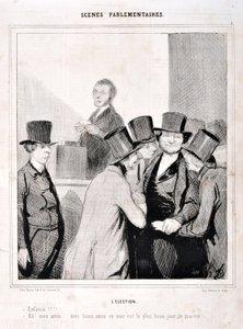 Kunstverk av Honore Daumier (1808-1879). Charivari er fra 1843: Serie SCENES PARLIAMENTARY. Valget “” Svøm!!! "Ah mine venner mine gode venner i kveld er den mest dagen i mitt liv!" KUNSTMUSEUM - PALACE LONGCHAMP, MARSEILLE av Honoré Daumier