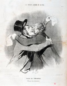 Kunstverk av Honore Daumier (1808-1879). Charivari stammer fra 1845: Serie LES BEAUX DAYS DE LA VIE. Fusjon av selskaper - Utfall av aksjonærer. KUNSTMUSEET - PALACE LONGCHAMP, MARSEILLE av Honoré Daumier