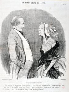 Kunstverk av Honore Daumier (1808-1879). Charivari stammer fra 1845: Serie LES BEAUX DAYS DE LA VIE. En artists forpliktelse «Du vil ha et engasjement for teateret mitt... det er veldig bra frøken... hvor pen du er for deg, det vil bare være tolv hundre fr av Honoré Daumier