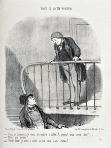 Kunstverk av Honore Daumier (1808-1879). Charivari stammer fra 1853: Serie ALT HVA DU VIL “Du vil unnskylde meg, jeg skal sitte ved bordet. Om det! Spiste du? - Nei ikke ennå. "Vel, vel, jeg skal være ved bordet før deg""" MUSEE DES BEA av Honoré Daumier