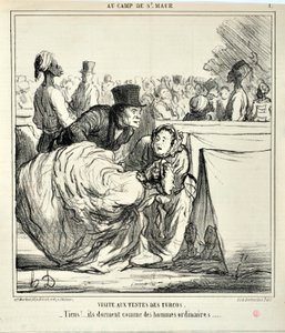 Kunstverk av Honore Daumier (1808-1879) Charivari stammer fra 1859: Serie AU CAMP DE SAINT MAUR Besøk i turkosenes telt. "" -Her!... de sover som vanlige menn..." KUNSTMUSEUM - PALACE LONGCHAMP, MARSEILLE av Honoré Daumier