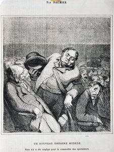 Kunstverk av Honore Daumier (1808-1879). Charivari stammer fra 1864: Serieskisser tatt på teatret En ny teatermodell. "Ingenting har blitt forsømt for tilskuernes bekvemmelighet"" MUSEE DES BEAUX ARTS - PALAIS LONGCHAMP, MARSEILLE av Honoré Daumier