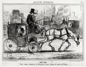 August 1855, universell utstilling: plan, kutt, høyde og høyde av en Paris-bil. Illustrasjon av Honore Daumier (1808-1879), publisert i nyhetene, "" Charivari", datert 4. september av Honoré Daumier