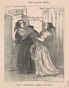 Å ha en diskusjon om skjønnheten deres av Honoré Daumier