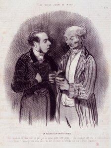 Tegneserie om tannkirurger. Serien "" The Beautiful Days of Life"": En mekaniker for perfekt ..."". Gravering av Honore DAUMIER (1808-1879). Utdrag fra avisen "" Le Charivari"" 22. september av Honoré Daumier