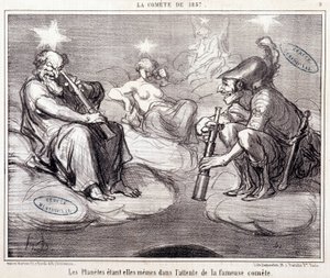 Tegneserie om vitenskap. Serie Sur “” the Comete of 1857””: “” Planetene selv venter på den berømte kometen”””. Gravering av Honore DAUMIER (1808-1879), 25. mars av Honoré Daumier
