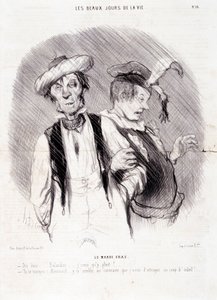Tegneserie om to alkoholikere: Serie "" Les Beaux Days de la Vie"": "" Le Mardi Gras..."". Gravering av Honore DAUMIER (1808-1879). Utdrag fra avisen "" Le Charivari"" 9. august av Honoré Daumier