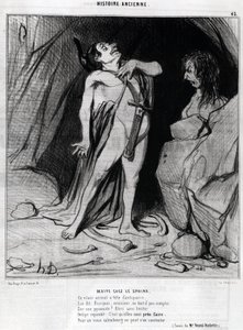 Tegneserie av Honore Daumier om Ødipus og sfinksen, -i "" Charivari", 12. desember av Honoré Daumier