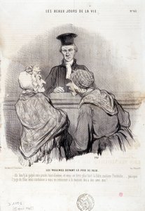 Tegneserie om nabolagsforhold: Serie "" The Beautiful Days of Life"": "" Naboer før fredens rettferdighet..."" Gravering av Honore DAUMIER (1808-1879). Utdrag fra avisen "" Le Charivari"" 15. mai av Honoré Daumier
