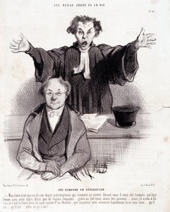 Tegneserie om skilsmisser: Serien "" The Beautiful Days of Life"": "" En forespørsel om separasjon..."". Gravering av Honore DAUMIER (1808-1879). Utdrag fra avisen "" Le Charivari"" 29. januar av Honoré Daumier