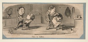 Hos skredderen, hos frisøren, i Charivari, 3., 16. og 19. februar, 1853 av Honoré Daumier