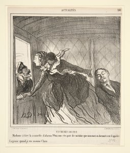 På toget: Madame ringte på døra av Honoré Daumier
