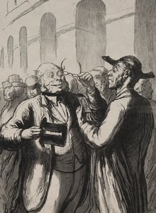 Universell utstilling: Inspeksjonen av fotografier ved turnstiles.... av Honoré Daumier