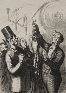 Universell utstilling: om ti minutter har du en gibelotte og en hatt. av Honoré Daumier