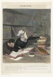 Figurer bak et lesebord i et offentlig bibliotek Les Bas Bleus (serietittel på objekt) av Honoré Daumier