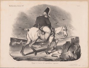 Karikatur av Louis Philip I, konge av Frankrike på hesteryggen blant likene Voyage à travers les populations empressées (tittel på objekt) av Honoré Daumier