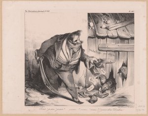 Karikatur av kong Louis Philip I av Frankrike som en banditt Petits! petits! petits! (...) Venez donc dindons! (tittel på objekt) av Honoré Daumier