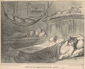 Interiøret i en overfylt leilighet... av Honoré Daumier