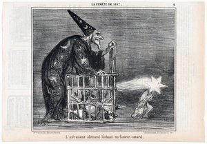 Kometen fra 1857, den tyske astronomen som slipper en berømt and, fra Le Charivari, pub. 1858. av Honoré Daumier