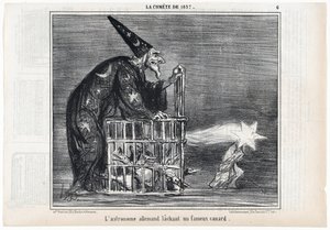 Kometen fra 1857, "Den tyske astronomen slipper en berømt and", fra Le Charivari, pub. 1858 (gravering) av Honoré Daumier