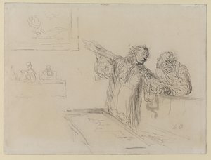 La Defense, ca. 1865 (penn og blekk og wc på papir) av Honoré Daumier