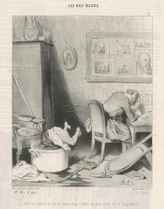 Moren i komposisjonens ild, barnet er i vannet i badekaret! av Honoré Daumier